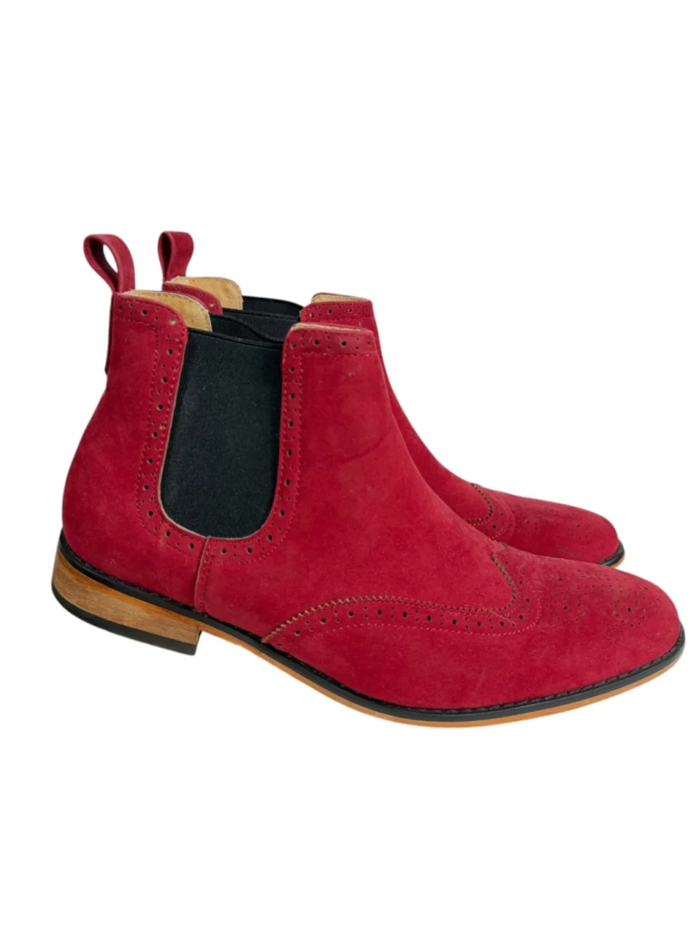 Gino Vitale Wingtip Chelsea Boots Red Leather Round Toe Slip On Formal Men's 10